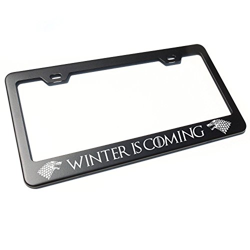 House of STARK Game Of Thrones Sigil and Logo Laser Engraved Mirror Finished Chrome 100% Stainless Steel License Plate Frame Holder (Winter Is Coming)
