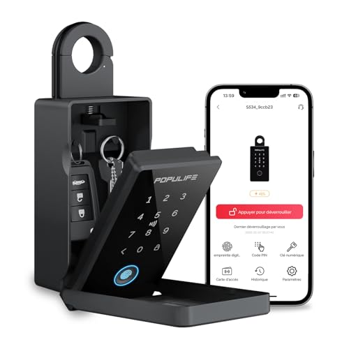 Populife Key Box with Fingerprint Smart Security Outdoor Key Box with Wireless Remote Access for Home, Office and Real Estate Agents, Offline Works