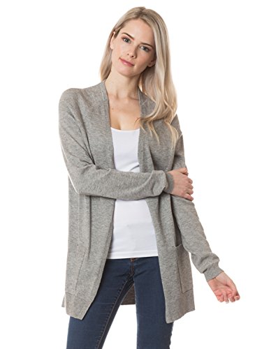 BIADANI Women's Soft Long Sleeve Open Front Cardigan Sweater with Pockets Heather Grey Large