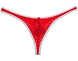 Jaxu Men's Bordered Mesh Striped Thong Underwear M Red