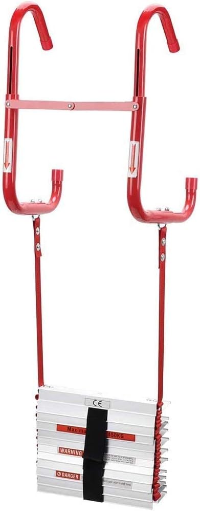 13 Feet Retractable Fire Escape Ladder - Portable Two-Story Emergency Kiddie Safety Window Ladder with Wide Steps, Center Support, & Anti-Slip Rungs: Kitchen & Dining