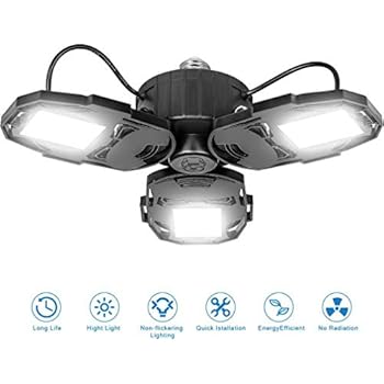 80W LED Garage Lights, Deformable Garage Light with 3 Adjustable Wings, 8000LM, E26 LED Shop Light, Barn Light, High Bay Light, Ceiling Lighting Fixture for Warehouse (No Motion Detection)