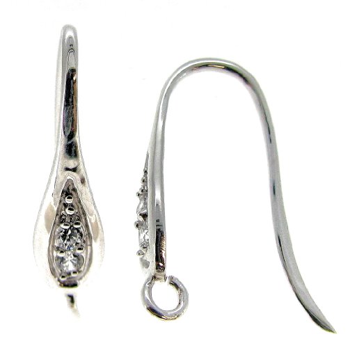 2 pcs Rhodium on .925 Sterling Silver Teardrop Clear Cz Crystal Earring Earwire French Hook / Dangle Connector / Findings / Bright