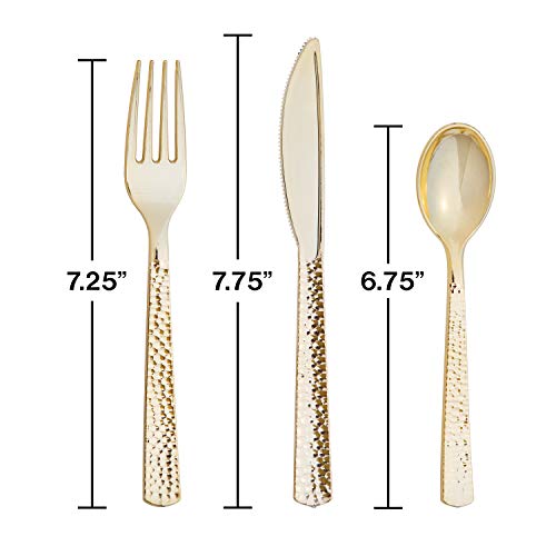 48 Pieces Hammered Gold Plastic Cutlery Heavy Duty Disposable