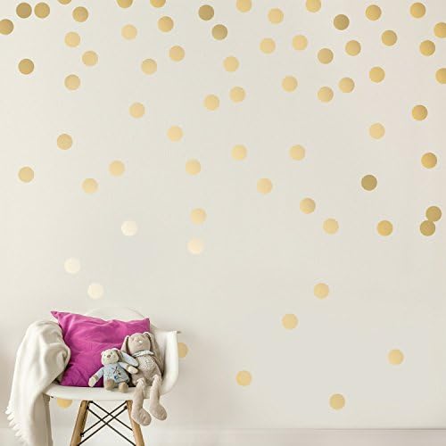 Gold Polka Dot Wall Decal (200 Decals) Vinyl Removable Art Decor-Round Circle Stickers for Nursery Room