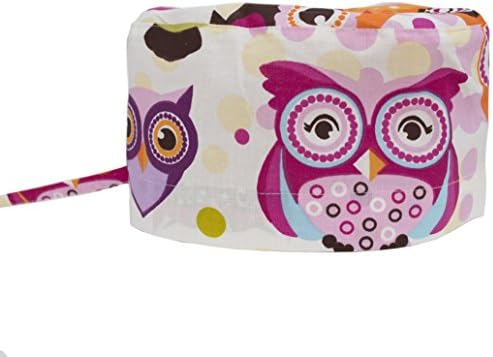 KATE BIANCO Doctor Nurse Scrub Cap Surgical Hat Unisex Cat Dog Animal Print Medical Uniform Black and White by (Multicolor Owl)