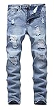 Men's Ripped Slim Fit Straight Denim Jeans Jogger Pants Vintage Style with Broken Holes 05 W34