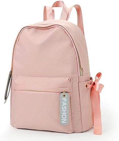 Glynee Girls Nylon Backpack Stundents School Bag Cute DIY Bowknot Satchel (Pink)