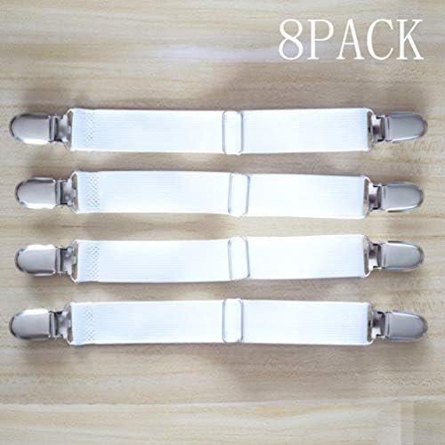 Tonmi Sheet Tighteners/Adjustable Bed Sheet Fasteners/ 8 Pcs Elastic Bed Mattress Sheet Clips Grippers Straps Suspender Fasteners Holder/Ironing Board Cover Clips/for Bed Sheets, Sofa Cushion (White)