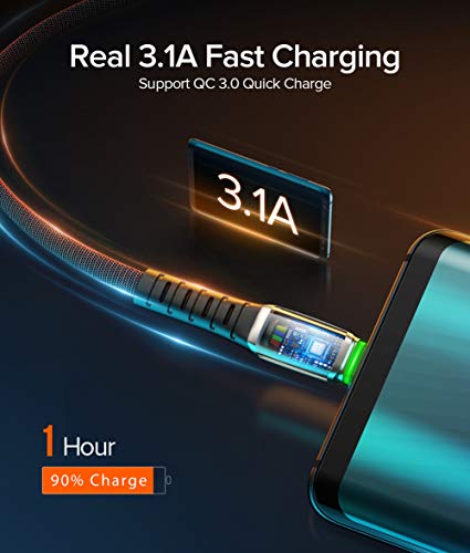 INIU USB C Cable, 【3 Pack】3.1A QC Fast Charging USB Type C Cable, Braided (1.6+3.3+6.6ft) USB-C Phone Charger Cables for Samsung Galaxy S20 S10 S9 S8 Plus Note 10 LG Google Pixel OnePlus Huawei etc