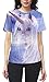 QZUnique Women's Summer Fashion Cat Digital Printed Round Collar T-shirt