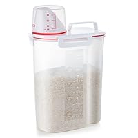 Rice Storage Containers with Airtight Design + with 4 Side Locking Lid + BPA Free Plastic + Measuring Cup + Pour Spout For Pantry Organization (2.5L Red)