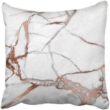 SandyHome Customized Throw Pillow Covers Design Marble Stone Abstract Rose Gold White Gray Copper Soft Zippered Cushion Case Decorative 16X16