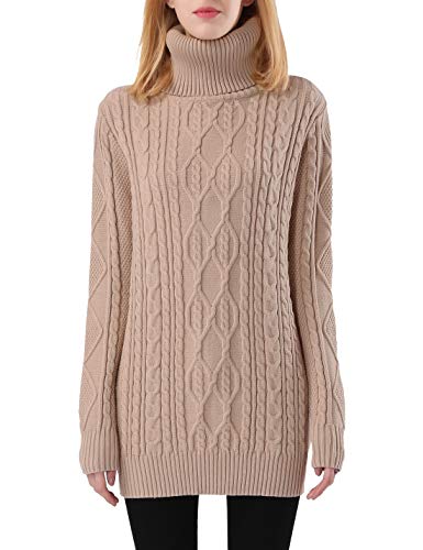 PrettyGuide Women s Long Sweater Turtleneck Pullover Tunic Sweater Tops M Beige