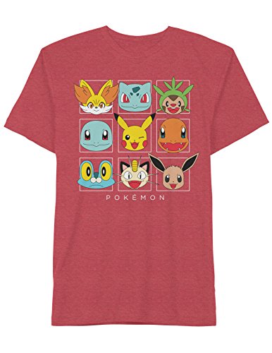 Pokemon Big Boys Friendly Faces T-Shirt, Red Heather, M