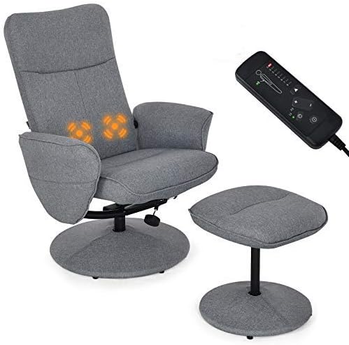Amazon Com Giantex Swivel Recliner Chair And Ottoman Set W Massage Lumbar Function Adjustable Backrest Fabric Lounge Armchair With Wrapped Base Modern Gaming Recliners With Footrest Stool Kitchen Dining