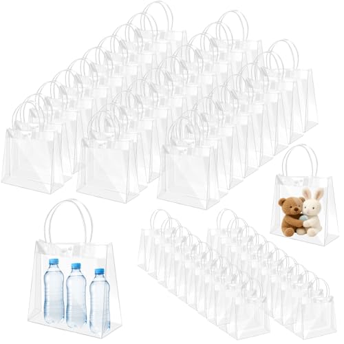 Gavzrt 20 * 20 * 8 cm Sacola de Presente Transparente PVC com Alça Reutilizável para Festas e Eventos - 50 Unidades