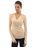 PattyBoutik Women's Faux Wrap Long Sleeve Pullover Blouse (Beige L)