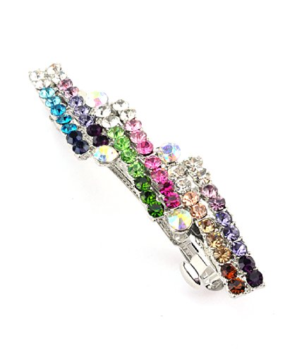 Women's Rhinestone Metal Hair Barrette Clip Hair Pin Antique Silver IMB2049, Multi