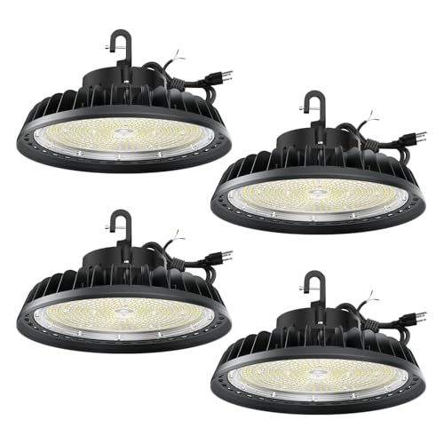JC-LGL UFO LED High Bay Light 400W 4Pack, High Bay LED Light 1600W MH/HPS Eqv. Dimmable High Bay 6' Cable with US Plug, Hanging Hook, Safe Rope for Warehouse Factory Barn Shop