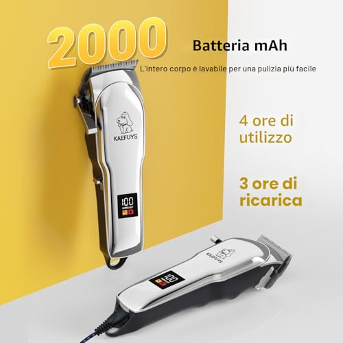 KAEFUYS Professional Long Hair Dog Clipper Powerful Motor 7000 RPM LED Display and IPX7 Waterproof Hair Clipper for Pets Long and Thick Hair with Wireless Design for Dogs and Cats