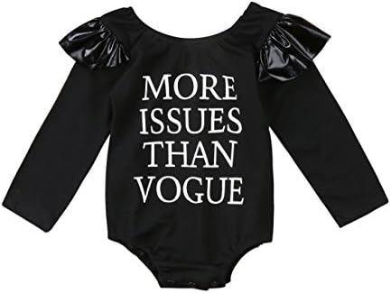 Unisex Xmas Baby Boy Girl More Issues Than Vogue Print Ruffle Long Sleeve Romper Autumn Outfit (Black, tag: 100/12-24 Months)