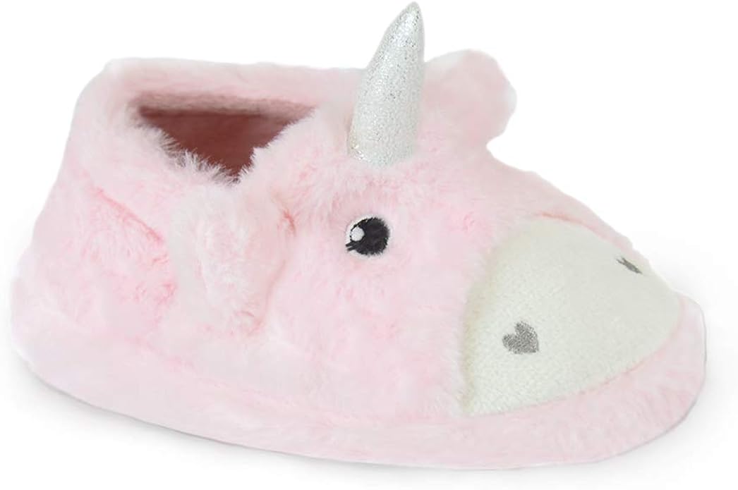 Girls Baby Pink Cute Fluffy Faux Fur Unicorn Slippers in UK Sizes 93