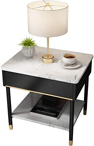 GONGFF Mesita de Noche, Dormitorio de mármol para el hogar con cajones