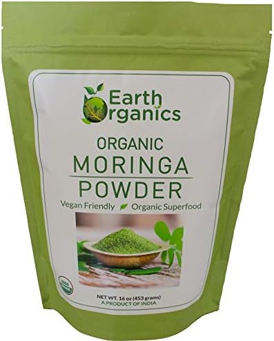 Organic Moringa Leaf Powder 16 Ounces - by Earth Organics - USDA Certified Organic - Nutritionally Rich Raw Superfood from India