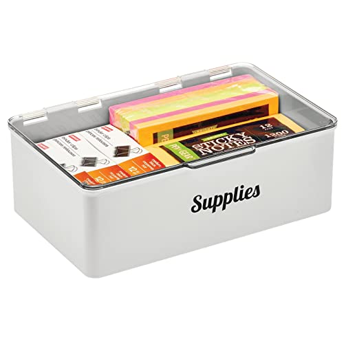 mDesign Plastic Stackable Home, Office Supplies Storage Organizer Box