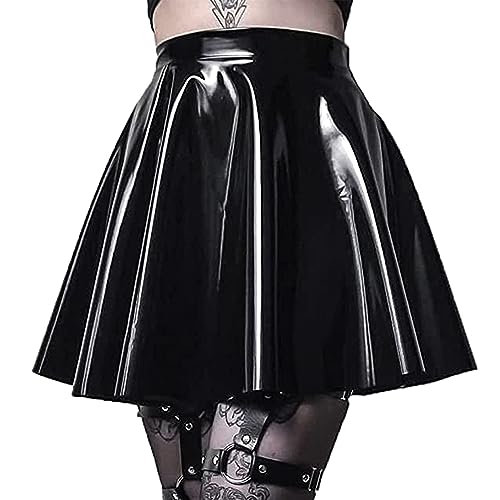 Luwint Latex Leather Metallic Pleated Mini Skirt (XL)