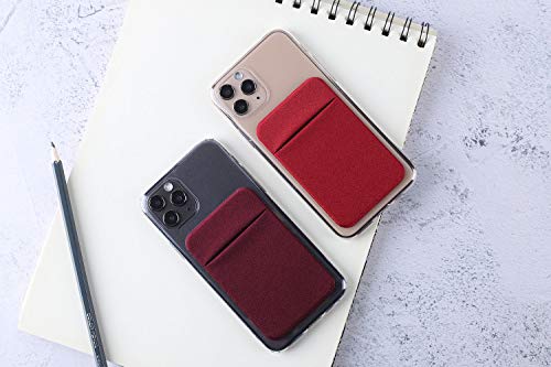3Pack Cell Phone Card Holder[Double Secure with Pocket for ID/Credit Cards] for Back of Phone,Stick On Card Wallet Sticker Stretchy Lycra Fabric for iPhone,Android and Smartphones-Wine Red&Red&Black - Thumbnail 5