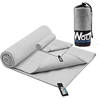 Wolfyok 2 Pack Microfiber Travel Sports Towel XL Ultra Absorbent and Quick Drying Swimming Towel (58" X 30") with Hand/Face Towel (14" X 13.7") for Sports, Backpacking, Beach, Yoga or Bath, Gray