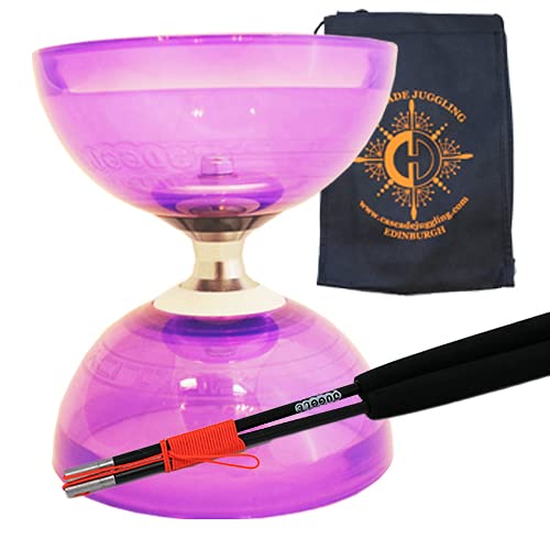Juggle Dream Purple Cyclone Quartz II Triple Bearing Diabolo with Coloured Superglass Sticks and Carry Bag - Pro Clutch Diablo Set