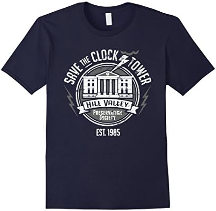 Mens "Save The Clock Tower" Funny Time Travel Themed T-shirt Large Navy
