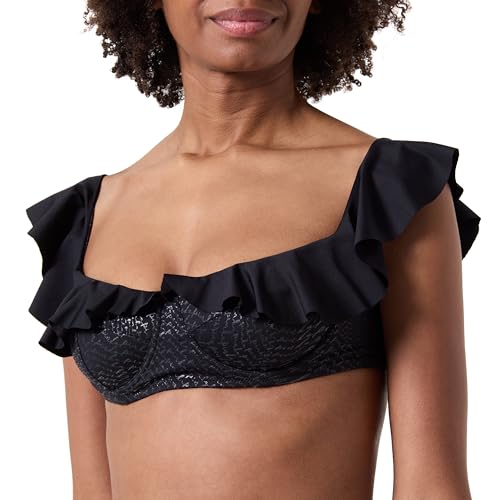 Pinko Ivy Top Bikini Tecno Jersey Logado con Volantes Parte Superior, Z99_Negro Limousine, M para Mujer