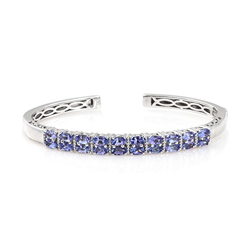 Tanzanite Platinum Plated Sterling 925 Solid Sterling Silver Cuff Bracelets For Women 5.1 cttw Size 7.25"