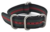 ArtStyle Watch Band with Colorful Nylon Material Strap and Heavy Duty Brushed Buckle (Black/Green/Red, 20mm)