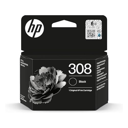 308, Noir, 7FP21UE, Cartouche d’Encre Original, Compatible avec Les Series d'Imprimantes Envy 6110, 6120, 6130, 6520, 6530