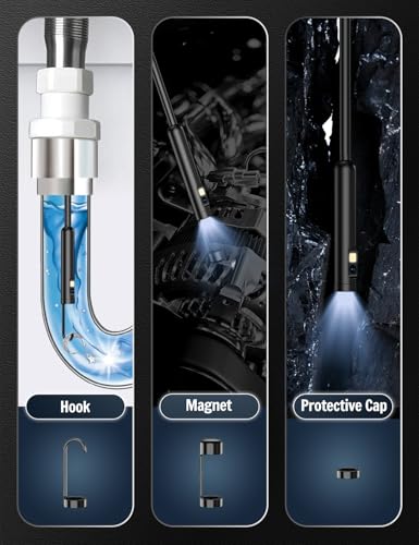 Dual-Lens Ferdiiz Endoscope Inspection Camera, 1920P HD Borescope Camera, 32.8ft Semi-Rigid Snake Endoscope, IP67 Waterproof Drain Pipe 8 Adjustable LEDs Borescope, Man's Gadgets Tool, iOS9+ Android6+