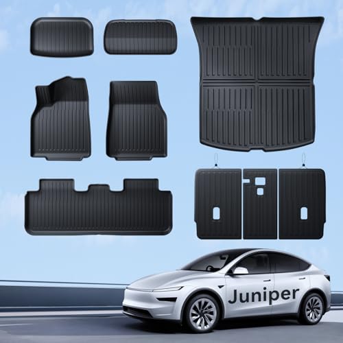 LANTU 9pcs Floor Mats for Tesla Model Y 2025-2026 Premium/Performance TPE All Seasons 3D High Edge Non-slip Waterproof for Trunk and Second Row Seats Juniper Accessories