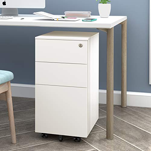 Devaise Locking File Cabinet 3 Drawer Rolling Metal Filing Cabinet