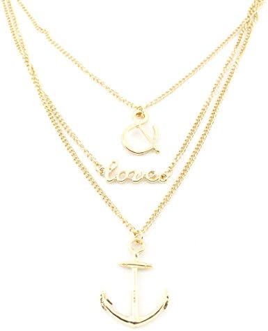 Gold tone 3 Layered Infinite Love&Anchor Statement Necklace