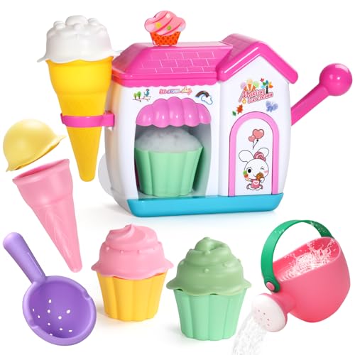 Bath Toys for Kids Ages 4-8 Ice Cream Bath Toys for Kids Ages 3-5 Bathtub Ice Cream Foam Maker Bubble Pretend Cake Play Set for Toddlers 2-4 5 6 Year Old Girls Boys Christmas Holiday Birthday Gifts