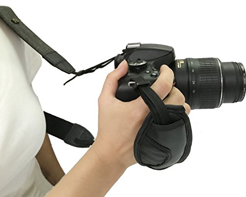 Camera Neck Shoulder Belt Strap,Alled Leather Vintage Print Soft Camera Straps for Women/Men for DSLR/SLR/Nikon/Canon/Sony/Olympus/Samsung/Pentax (Soft Black+Hand Grip Strap)