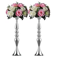 Nuptio 2 Pcs Versatile Metal Flower Arrangement, Candle Holder Stand Set Candlelabra for Wedding Party Dinner Centerpiece Event Road Lead Restaurant Hotel Decoration (Silver, 19.7" H)