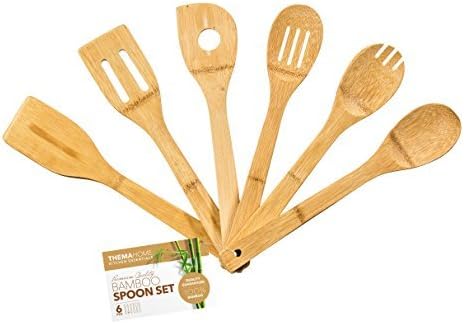 Wooden Spoon Set by Thema Home - 6 Piece Serving Utensil Set