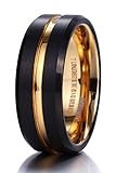 King Will DUO Mens 8mm Black Matte Finish Tungsten Carbide Ring 18K Gold Plated Beveled Edge Wedding Band