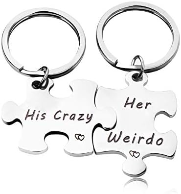 His Crazy Her Weirdo Couples Keychains Couples Puzzle Keyrings, Gift for Him,Her