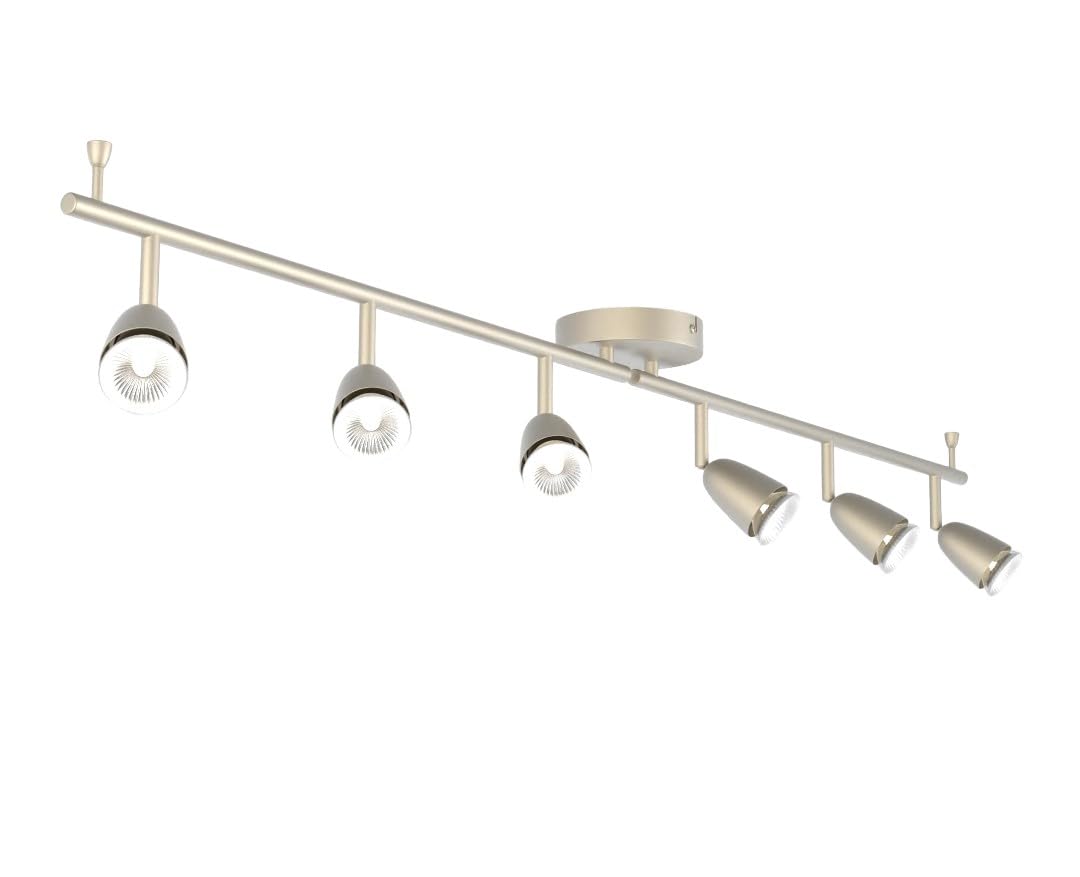 National Lighting Led Celing Lights Rotatable, 6 Way Ceiling Spolights, Satin Silver Finish, for Living Room, Kitchen, Bedroom, GU10 Led Compatible